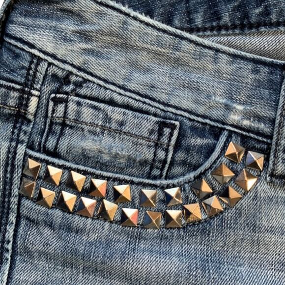 Y2K Express Stella Boot Cut Low Rise Studded Distressed Blue Jeans Medium Wash - Picture 8 of 14